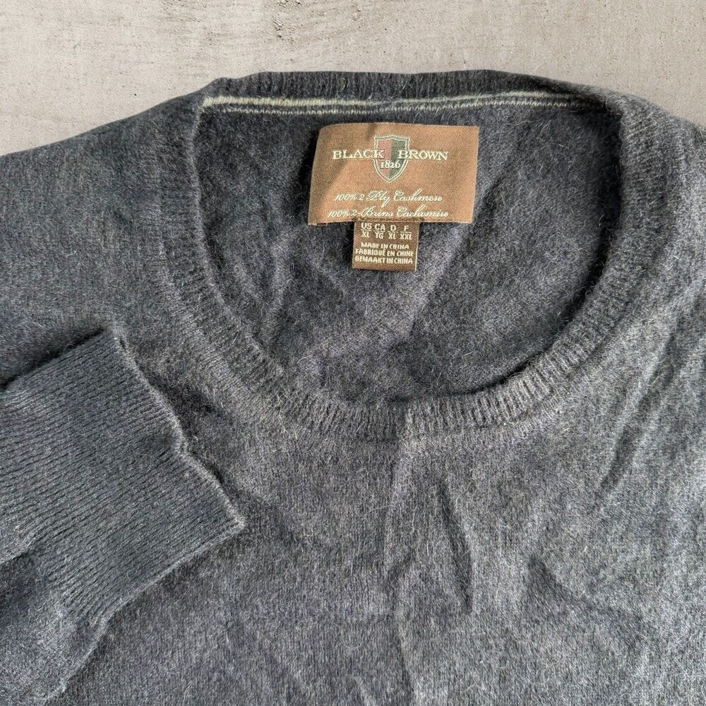 Black Brown 1826 Ply Cashmere Sweater Men's XL Crewneck Blue Long Sleeve Luxury